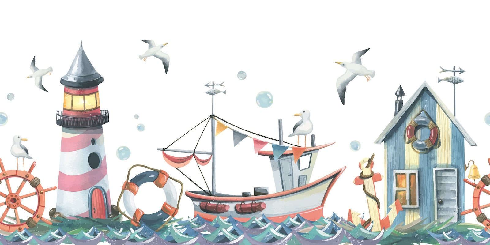 Papier Peint Illustration - Village de Pêcheurs