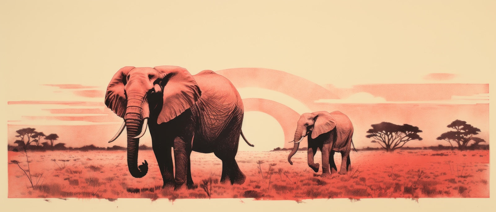 Papier Peint Animaux - Éléphants Terracotta Savane