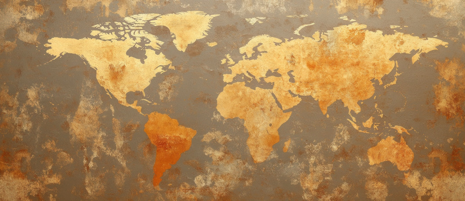 Papier Peint Carte du Monde - Effet Rouille Doré