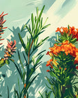 Papier Peint Floral - Fleurs Exotiques Rouges et Herbes Hautes