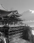 Papier Peint Noir et Blanc - Temple Japonais dans les Nuages