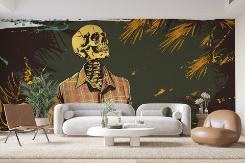 Papier Peint Art Urbain - Squelette en Chemise Tropicale