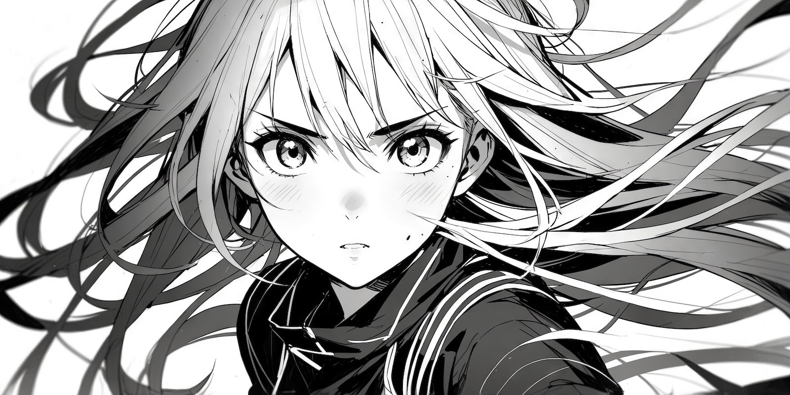 Papier Peint Anime - Portrait Manga Noir et Blanc