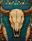 Papier Peint Bohème - Crâne de Bison Aztèque Turquoise