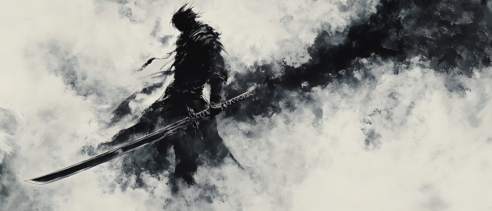 Papier Peint Samouraï - Silhouette au Sabre Encre