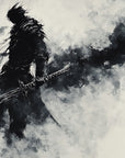 Papier Peint Samouraï - Silhouette au Sabre Encre