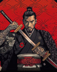 Papier Peint Samouraï - Guerrier au Sabre Soleil Rouge