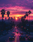 Papier Peint Miami - Coucher de Soleil sur Boulevard Palmiers