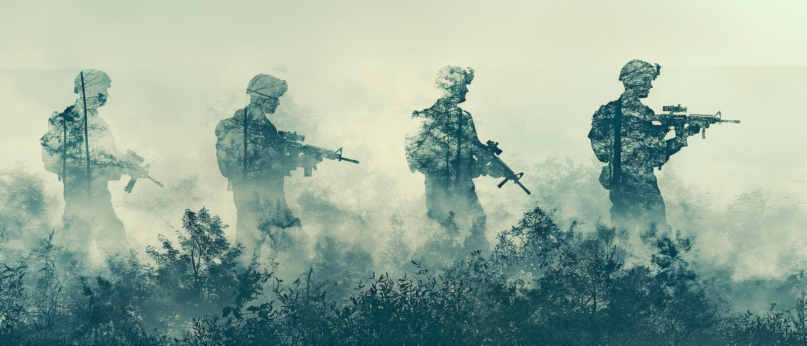 Papier Peint Abstrait - Soldats en Double Exposition Kaki