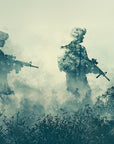 Papier Peint Abstrait - Soldats en Double Exposition Kaki