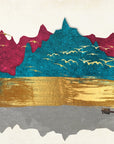 Papier Peint Montagne - Crêtes Rubis et Oiseaux Dorés