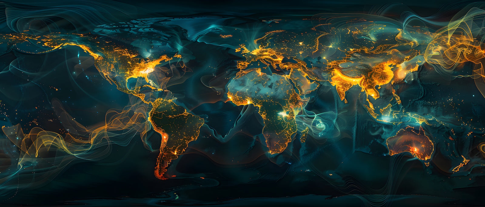 Papier Peint Carte du Monde - Lumières Nocturnes Dorées
