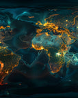 Papier Peint Carte du Monde - Lumières Nocturnes Dorées