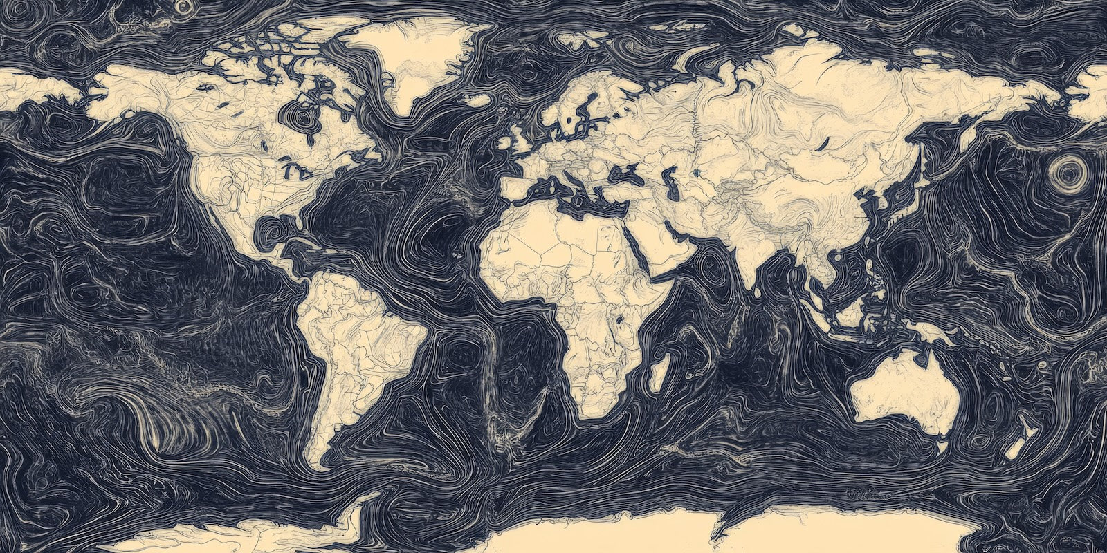Papier Peint Carte du Monde - Marbrures Bleu Marine