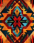 Papier Peint Bohème - Motif Aztèque Rouge et Turquoise