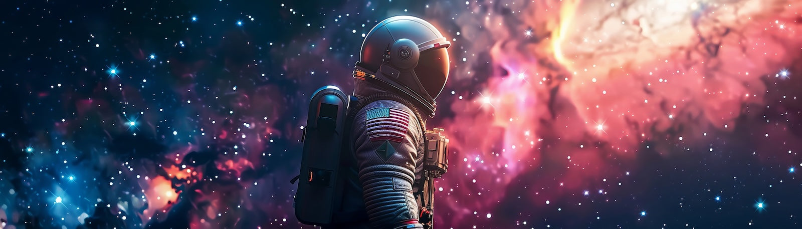 Papier Peint Espace - Astronaute et Nébuleuse Rose