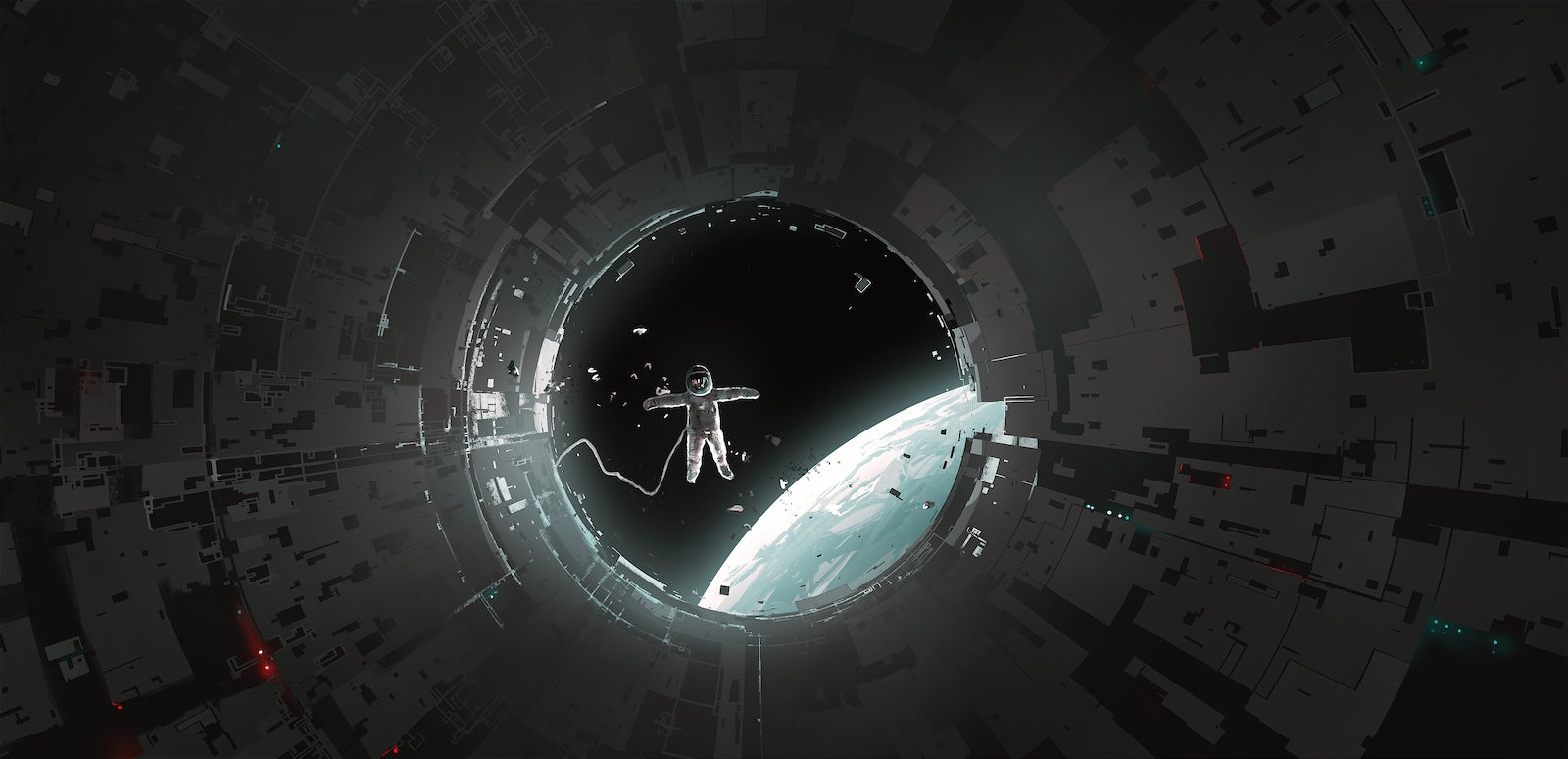 Papier Peint Espace - Astronaute dans le Tunnel Spatial