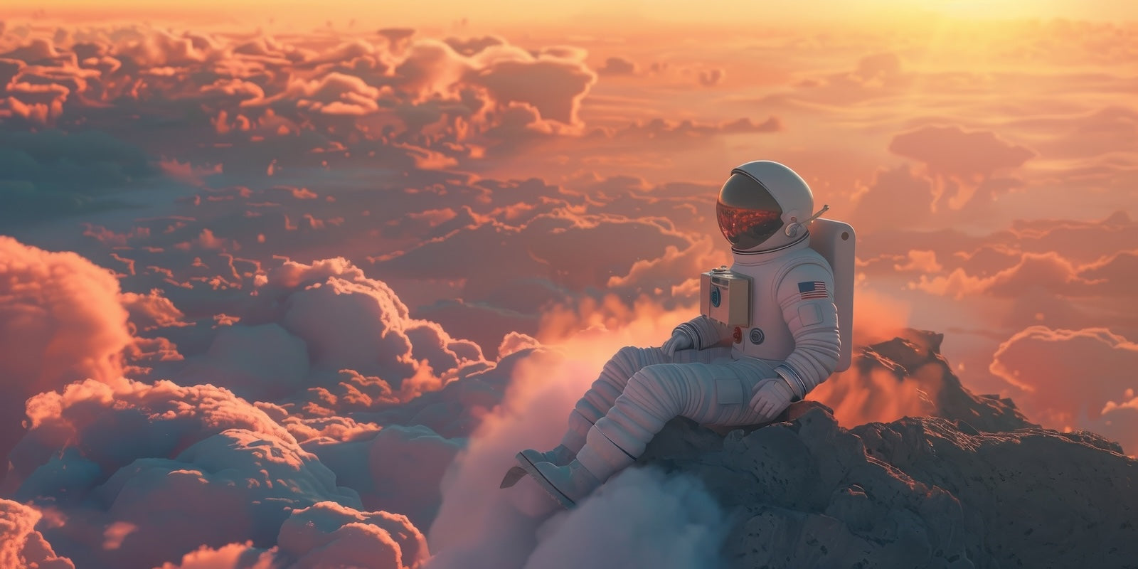 Papier Peint Espace - Astronaute Assis sur les Nuages