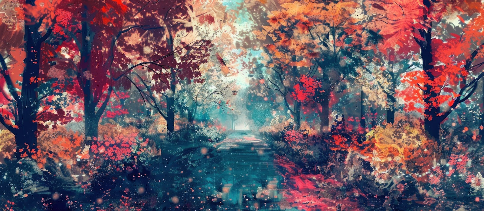 Papier Peint Forêt Enchantée - Sentier Automnal Flamboyant