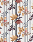 Papier Peint Feuillage - Rayures et Feuilles d'Érable Automnales