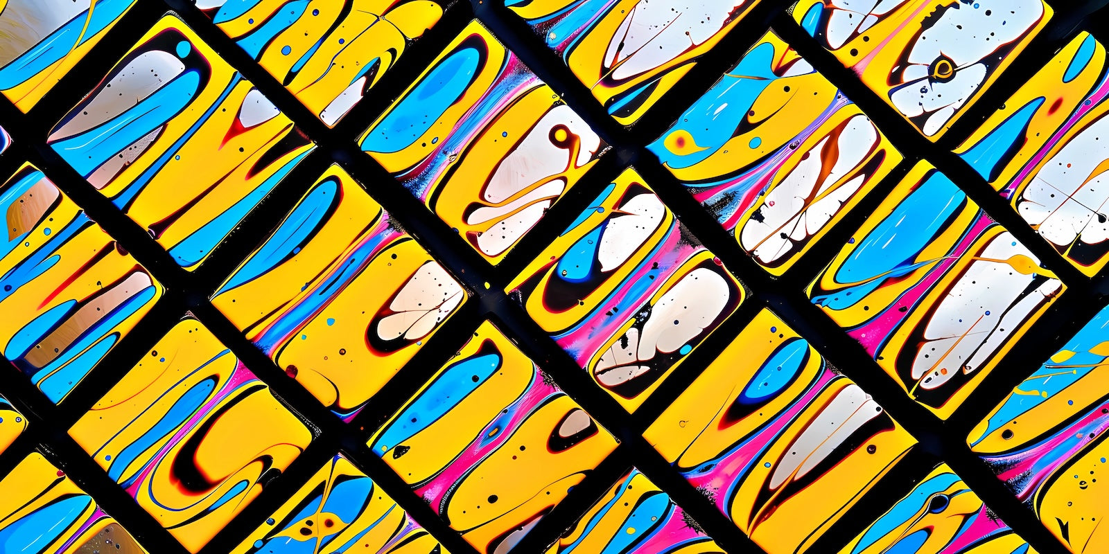 Papier Peint Géométrique - Vitrail Fluide Jaune et Bleu