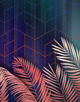 Papier Peint Tropical - Palmes Roses sur Cubes Néon