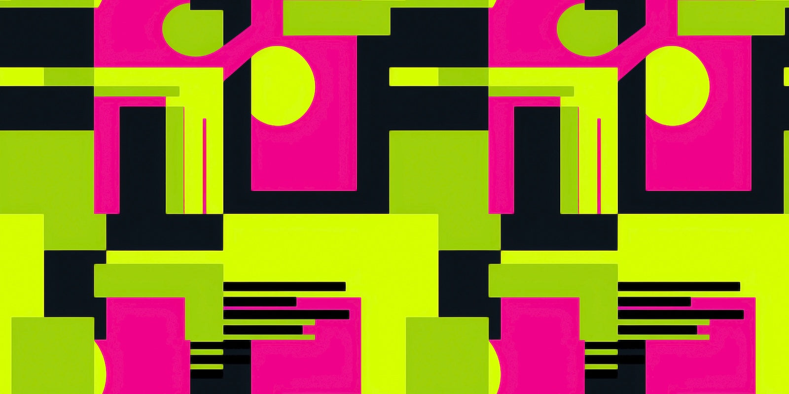 Papier Peint Géométrique - Formes Rétro Vert Fluo et Rose