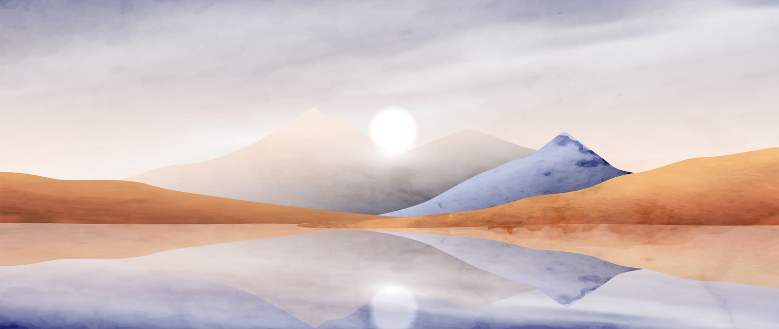 Papier Peint Montagne - Reflet Bleu et Terracotta