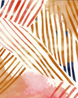 Papier Peint Tropical - Feuilles Rayées Terracotta et Marine