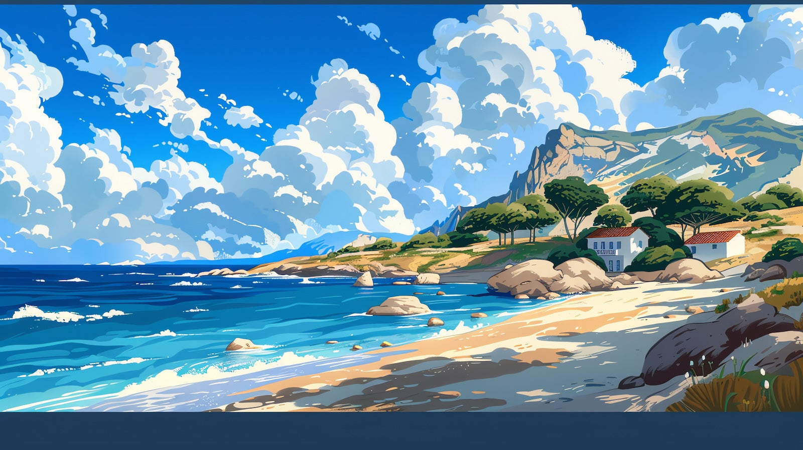Papier Peint Plages - Villa Côtière et Ciel Nuageux
