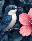 Papier Peint Oiseaux & Rapaces - Martin-Pêcheur et Hibiscus