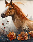 Papier Peint Animaux - Cheval et Tournesols Aquarelle