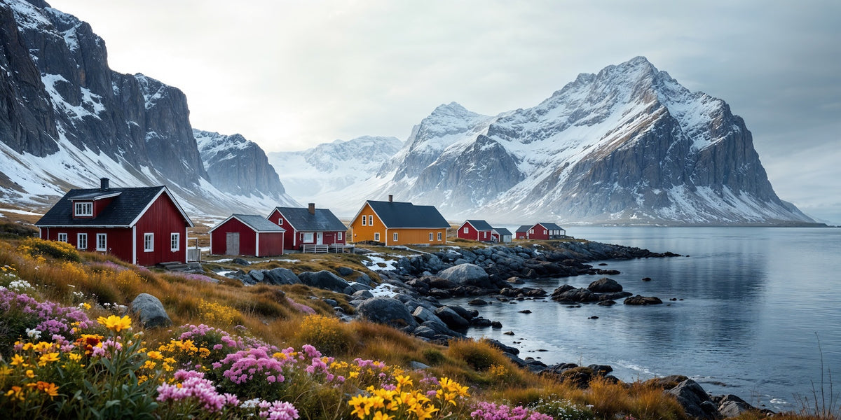 Papier Peint Montagne - Village Nordique et Fjord