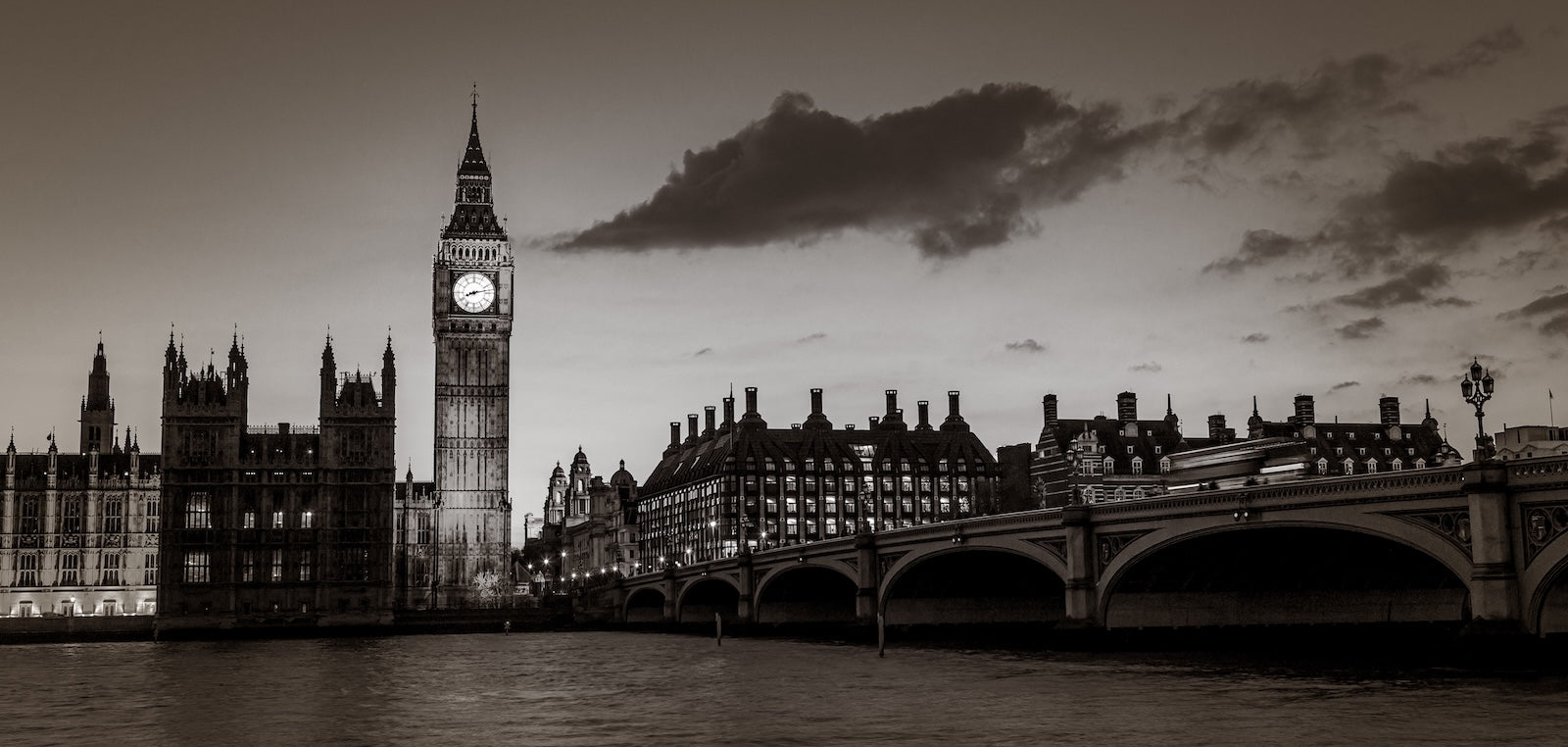 Papier Peint Noir et Blanc - Big Ben et Londres au Crépuscule