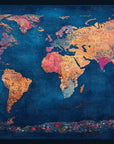 Papier Peint Carte du Monde - Mosaïque Corail sur Bleu Nuit
