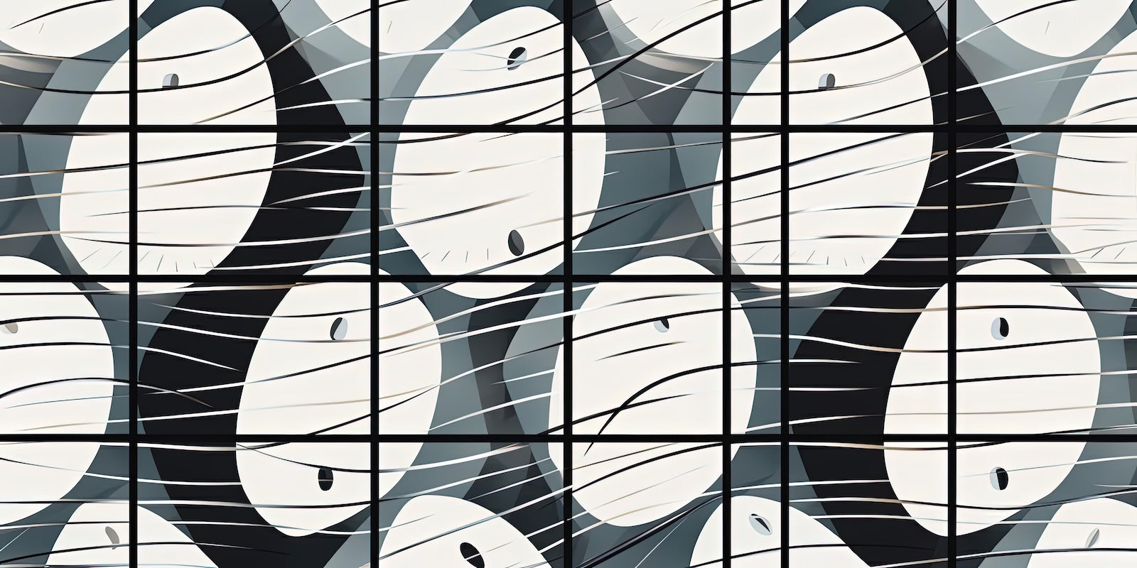 Papier Peint Abstrait - Cercles Sculpturaux Grille Noire
