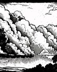 Papier Peint Noir et Blanc - Nuages en Gravure Manga