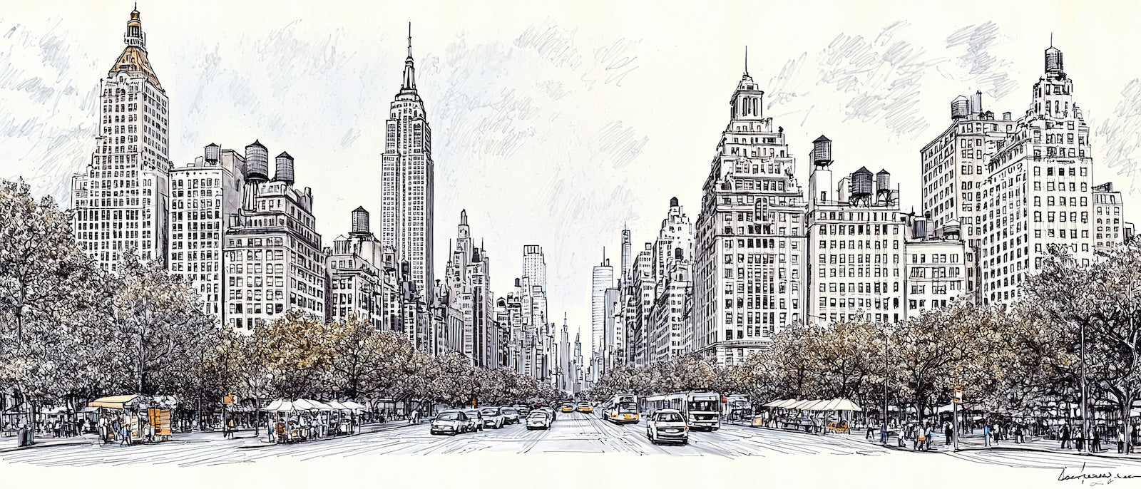 Papier Peint Noir et Blanc - Skyline New York Croquis