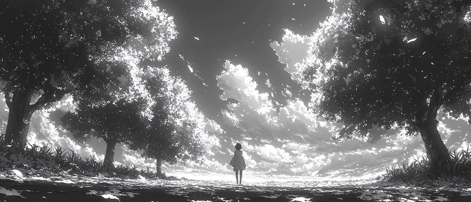 Papier Peint Forêt Noir et Blanc - Canopée Étoilée Anime
