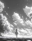 Papier Peint Forêt Noir et Blanc - Canopée Étoilée Anime
