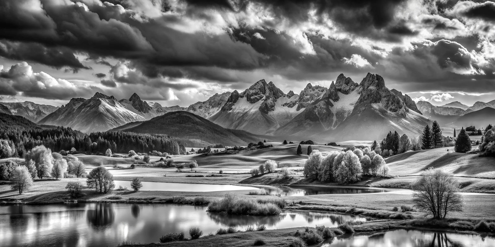 Papier Peint Noir et Blanc - Massif Alpin Dramatique