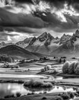 Papier Peint Noir et Blanc - Massif Alpin Dramatique