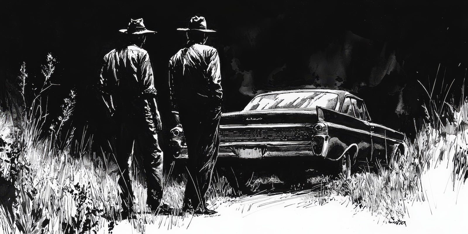 Papier Peint Voitures Américaines - Scène Western Noir et Blanc