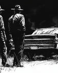 Papier Peint Voitures Américaines - Scène Western Noir et Blanc