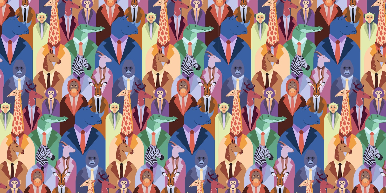 Papier Peint Pop Art - Animaux en Costume