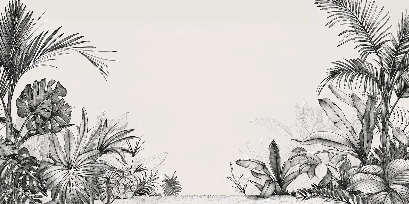 Papier Peint Tropical - Palmiers Gravés Noir et Blanc
