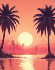 Papier Peint Tropical - Palmiers en Silhouette Coucher de Soleil