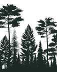 Papier Peint Forêt Noir et Blanc - Silhouettes de Sapins