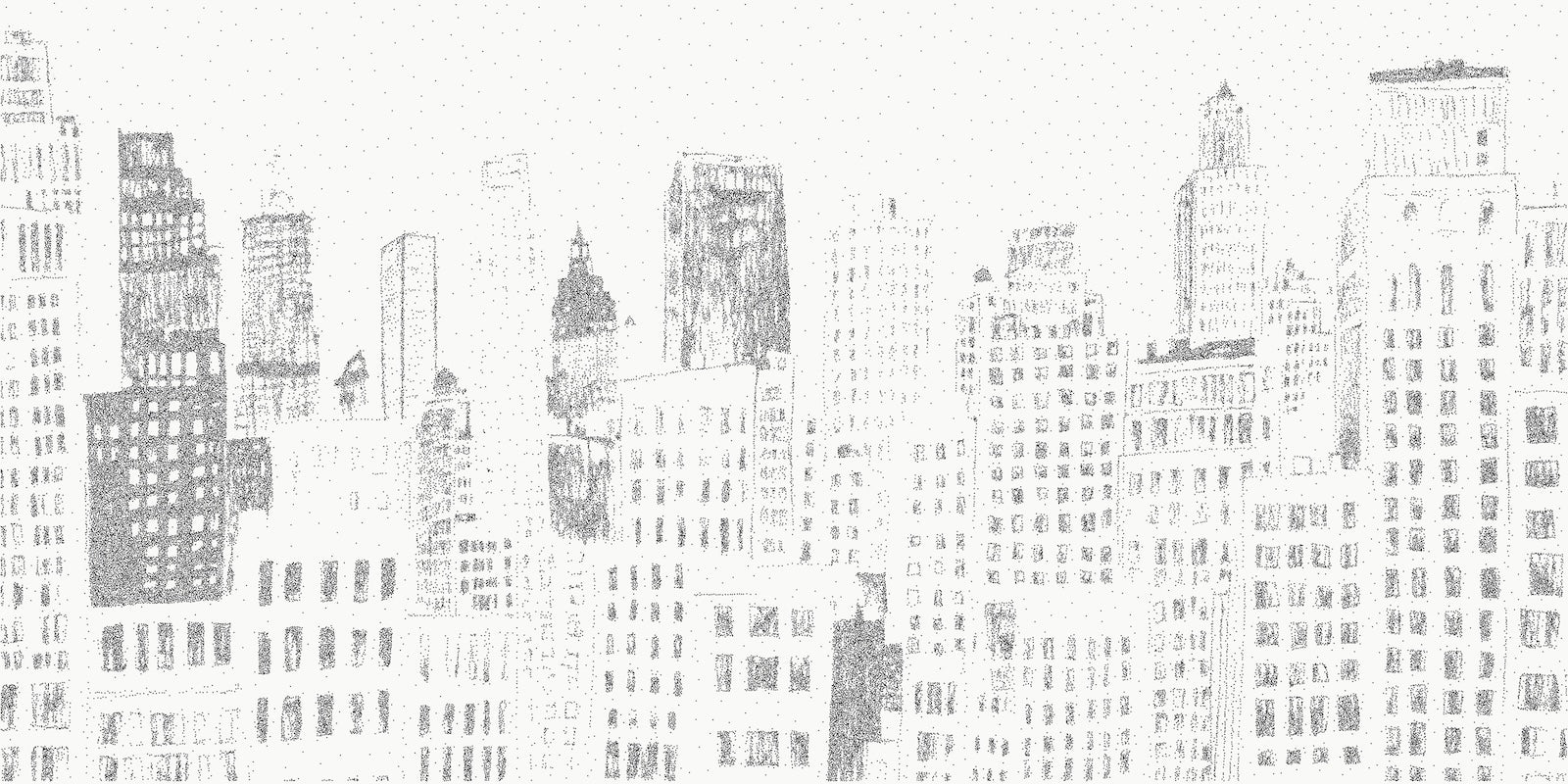 Papier Peint Noir et Blanc - Skyline en Pointillisme