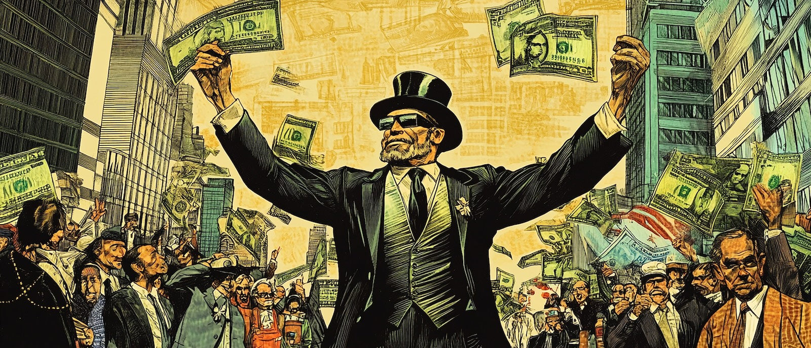 Papier Peint Pop Art - Magnat de la Finance et Dollars